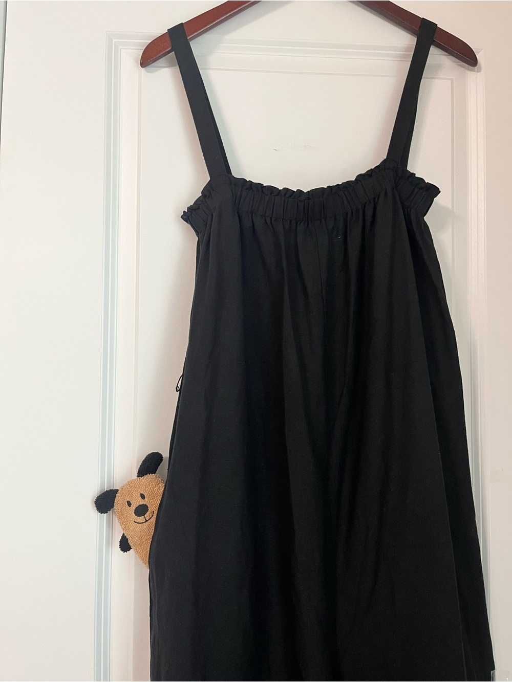 LOFT Black Linen Blend Cropped Wide Leg Culotte Jumpsuit Pockets Relaxed Fit XL - Picture 7 of 15